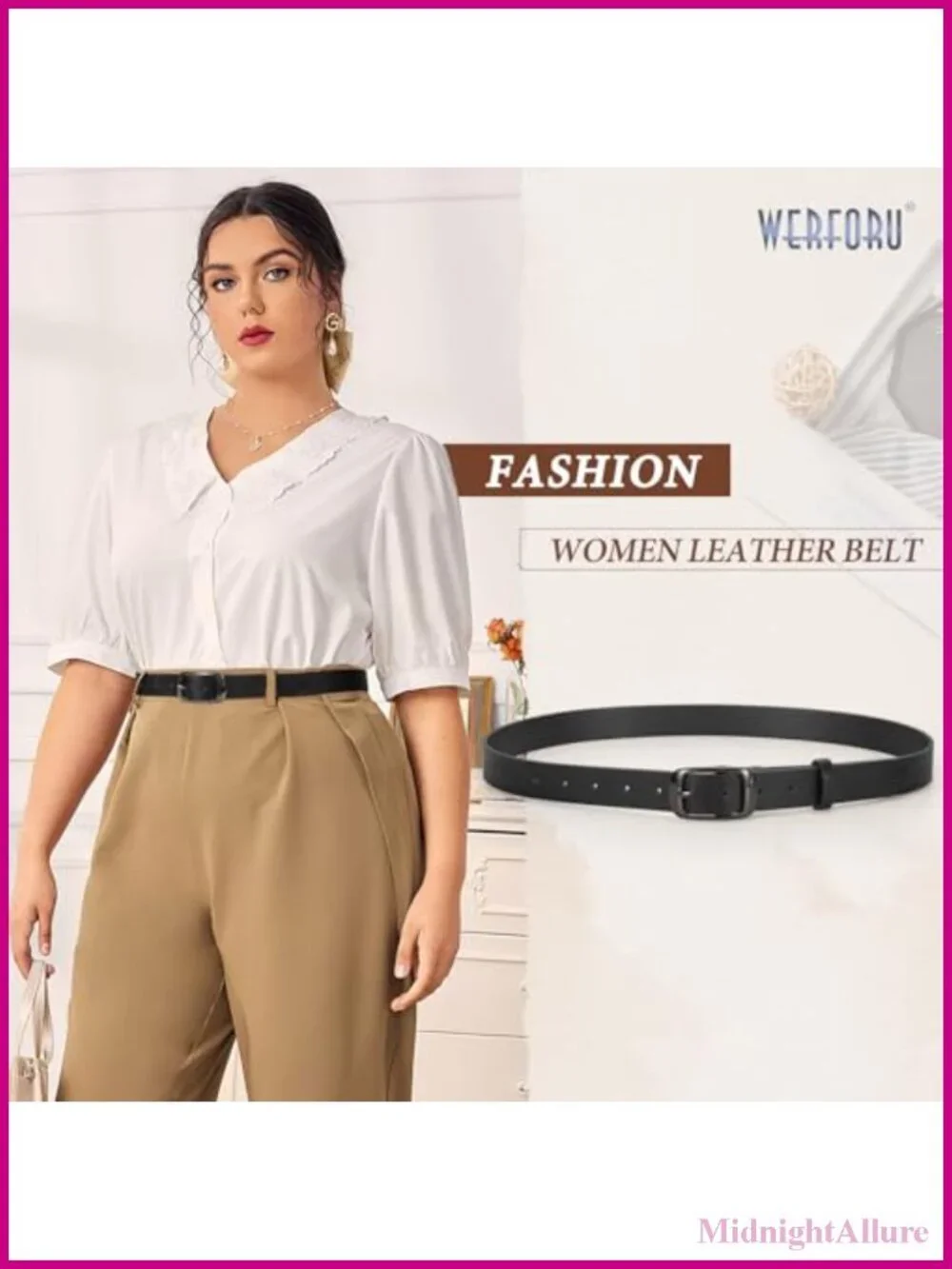 Plus Size PU Leather Belt with Metal Buckle Adjustable Waist